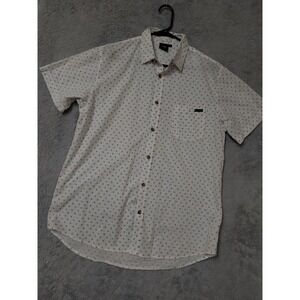 Rusty Shirt Mens Large White Short Sleeve Button Up Geometric Print Pocket SPOTS